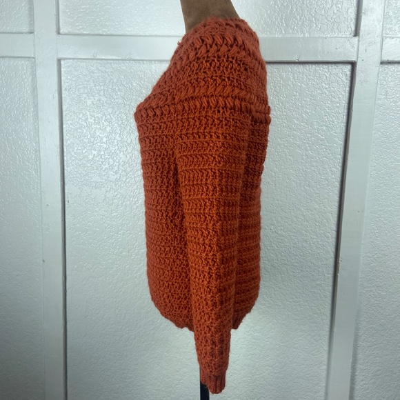 Handmade Crochet Sweater Rust Orange Chunky Knit Pullover Women’s Small - Picture 5 of 7